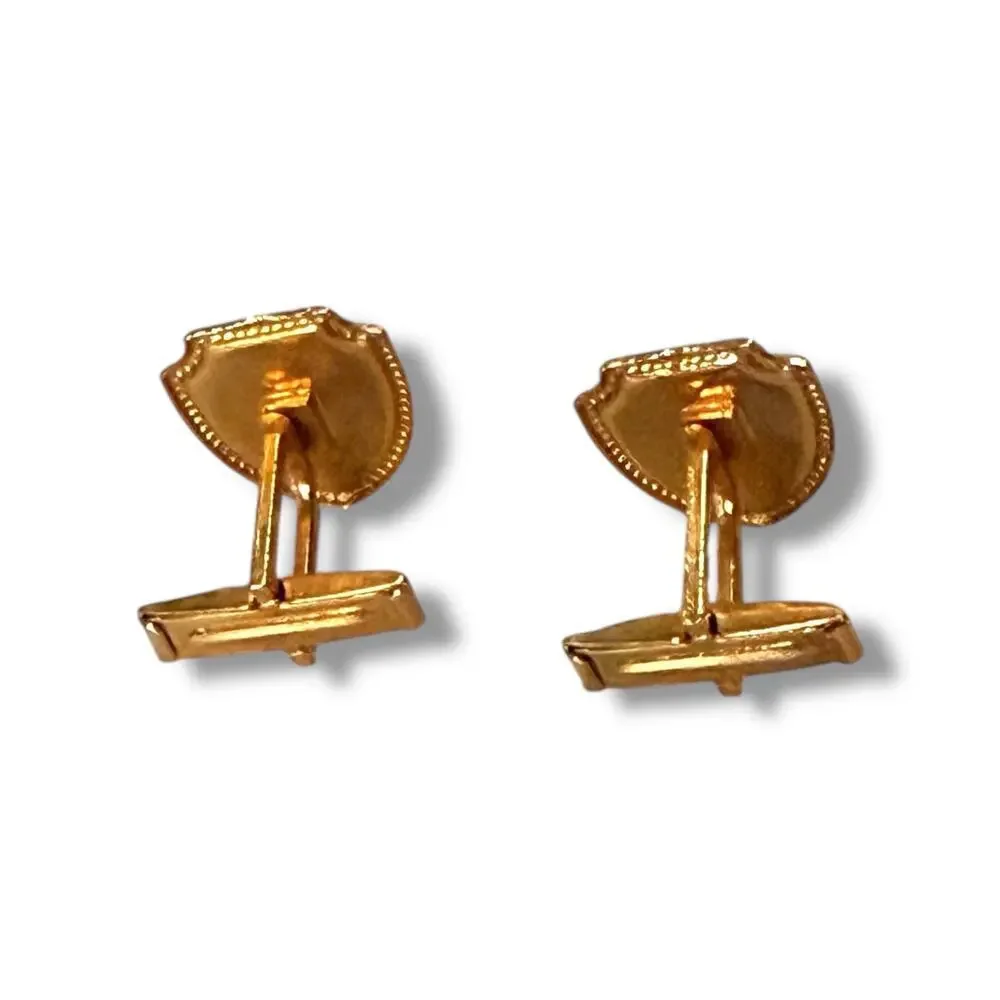 Vintage Stag Cufflinks and Tie Clip Set Gold Tone Enamel San Antonio Alamo